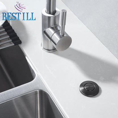 BESTILL Garbage Disposal Button, UL Listed, Cordless Sink Top Air Switch Kit for Waste Disposer, 3.6" Long Push Button with Brass Cover, Gunmetal Gray, Compatible with all Garbage Disposals
