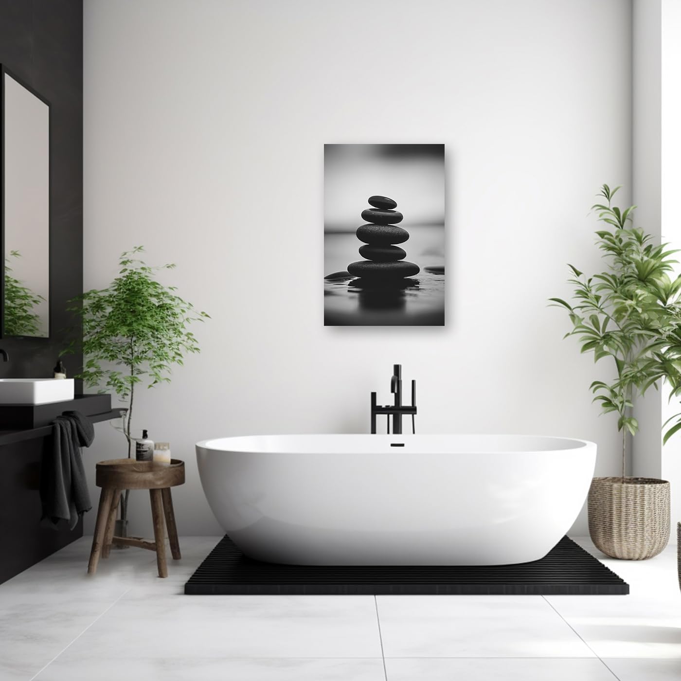 DOARTDO Zen Canvas Wall Art Black and White Zen Stone Picture Print Meditation Relax Spirit Spa Room Bathroom Decor Frame (24.00" x 36.00", Zen Stone - 3)