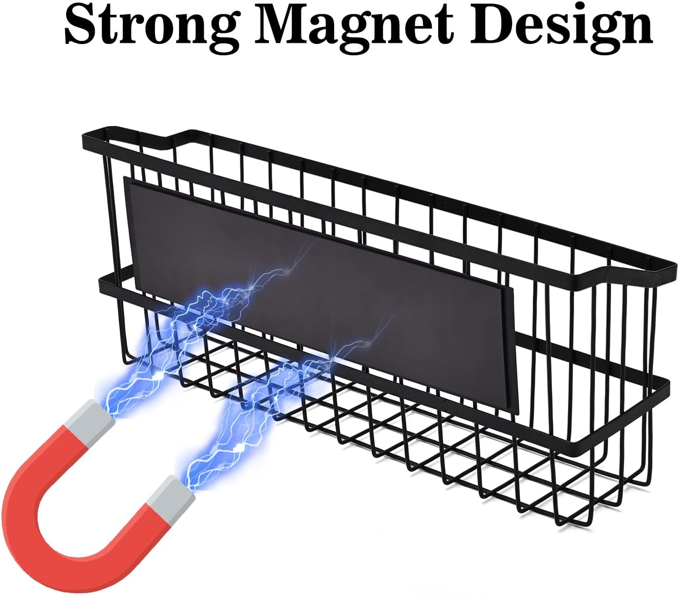 Magnetic Storage Basket, Large Magnetic Fridge Basket with Strong Magnet for Kitchen Laundry Room Office School Organization and Home Dryer Ball Storage, 14.96"x3.74"x5.91"