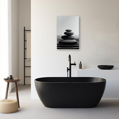 DOARTDO Zen Stone Canvas Wall Art Black and White Spa Stones Picture Print Modern Meditation Spirit Bathroom Decor Frame (28.00" x 42.00", Zen Stone - 1)