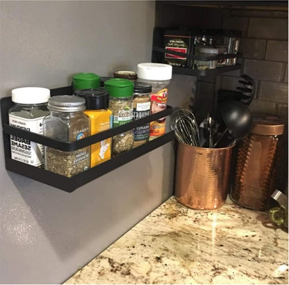 Magnetic Spice Rack Holder Paper Towel Holder with Hook for Refrigerator Fridge Organizer for Kitchen, Space Saver Container for Kitchen/Apartment, Drill Free, Black，3 Packs