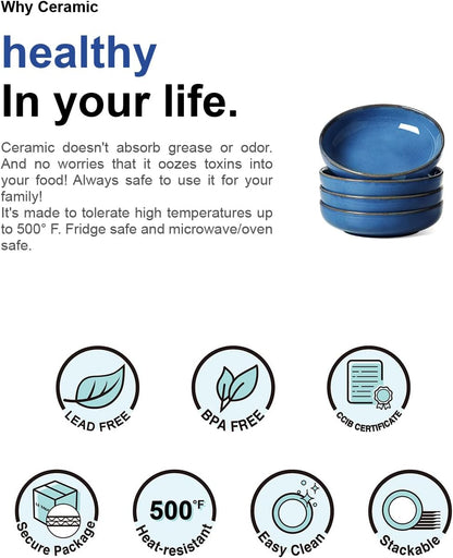 LE TAUCI Pasta Bowls 45 Ounce, Ceramic Salad Bowl, Large Serving Bowl Set - Set of 4, Ceylon Blue