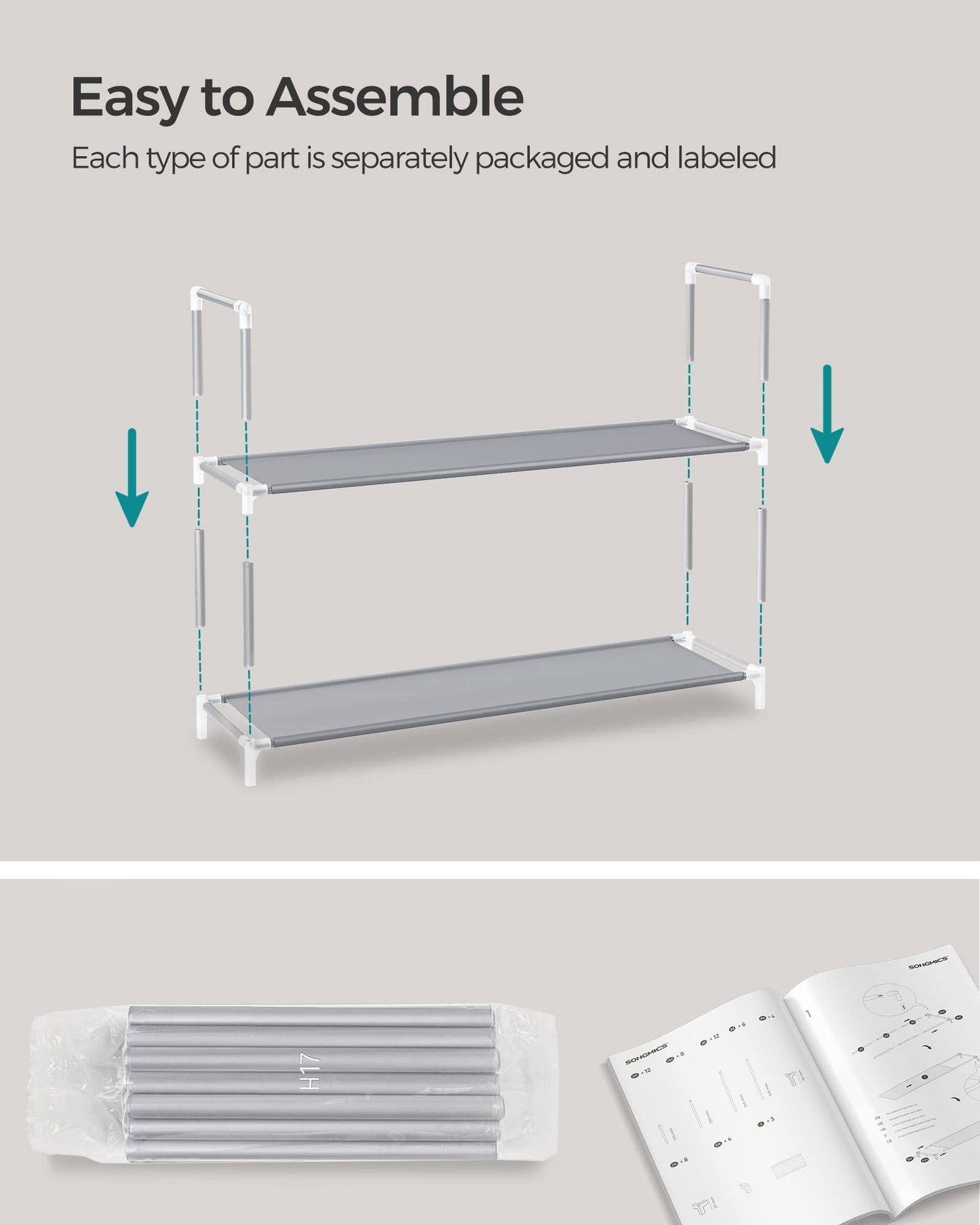 SONGMICS Shoe Rack, 10-Tier Shoe Shelf, Shoe Storage Organizer, 11 x 37 x 68.9 Inches, Metal Frame
