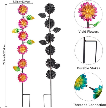 3Pack Flowers Decorative Garden Stakes,Spring Outdoor Metal Flowers Decorations,Metal Yard Art for Outside Patio Porch Decor（22.6 * 5.1IN）