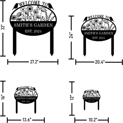Custom Metal Flower Sign with Stakes - Personalized Garden Decor, Housewarming Gift - Large Yard Sign Plaque