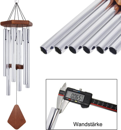 ASTARIN Memorial Wind Chimes for Outside, 30'' Deep Tone, Sympathy Wind-Chime Personalized with 6 Tuned Tubes, Elegant Chime for Garden Patio Balcony and Home Silver