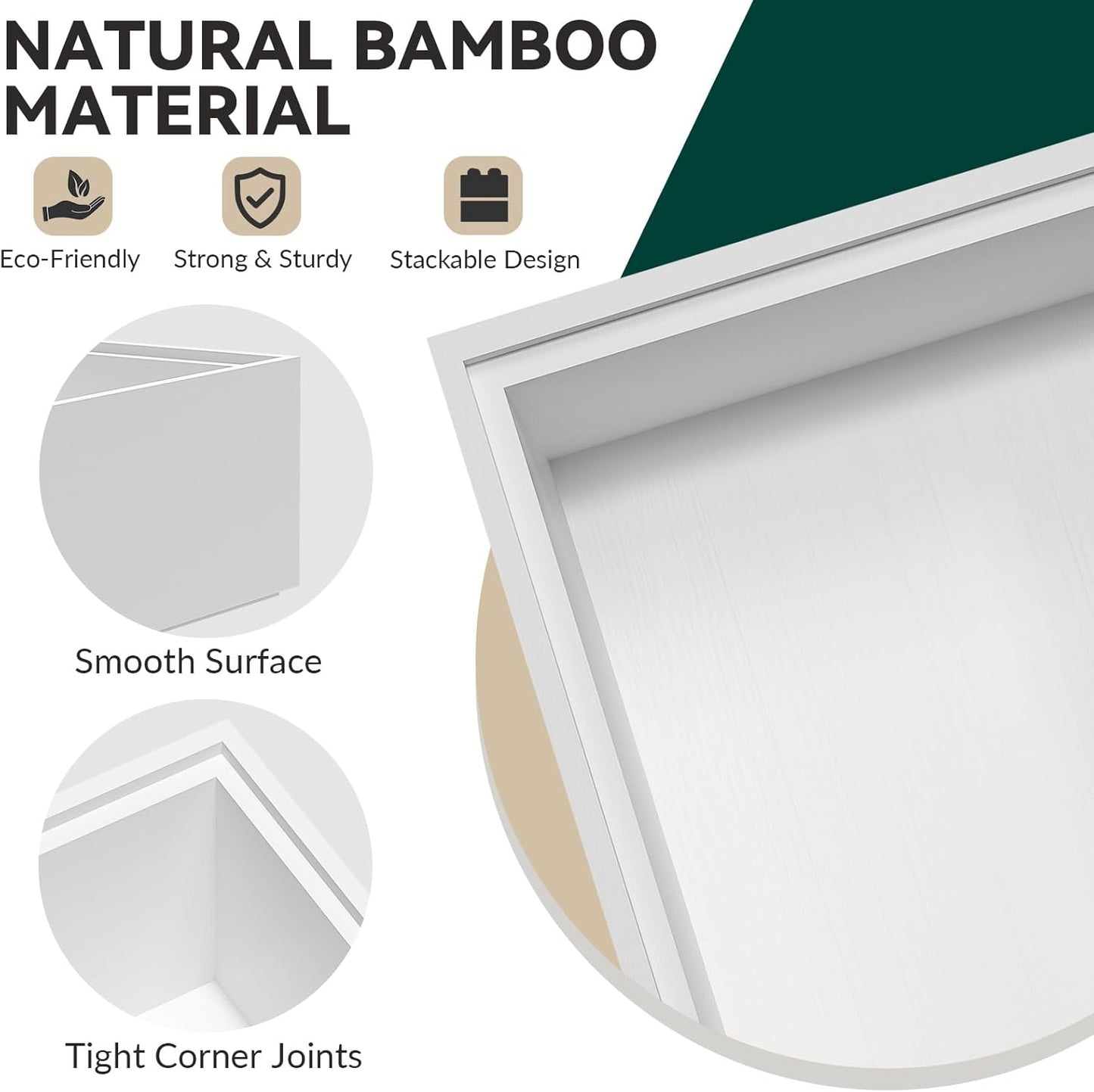 Bamboo Drawer Organizer, Extra Large Silverware Organizer for Kitchen Drawer, Stackable Utensil Organizer, 2 Pcs Toilet Tank Topper Tray, Wooden Toilet Paper Basket (White, 17 X 6 X 2 Inch)