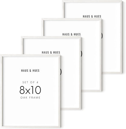HAUS AND HUES 8x10 Picture Frame Set of 4-8 x 10 Frame White Photo Frames, Wood Frames Bulk, 8x10 Frames Set of 4 for Wall Art (White Oak)