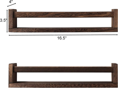 Nursery Book Shelves, Set of 2 Wood Floating Book Shelves for Kids Room, Kitchen Spice Rack, or Rustic Wall Mounted Shelves for Farmhouse Bathroom Decor (Carbon Brown)
