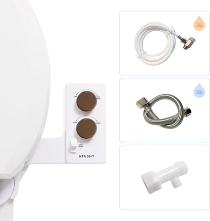 TUSHY Self-Cleaning Cool to Warm Water Bidet Attachment. Easy Universal DIY Install, No Plumber Required (Sink Connection Needed for Water Temperature Control), Bronze Knob