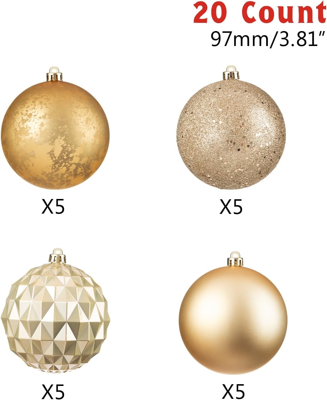 Every Day is Christmas 20ct Christmas Ornaments, Shatterproof Christmas Tree Ornaments Set, 92cm/3.6" Christmas Balls Decoration