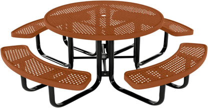 Heavy-Duty Portable Outdoor Kids Table with Umbrella Hole, Punched Steel Kids Picnic Table, Commercial-Grade, Made in America (46 in, Round, Childrens, Textured Copper)