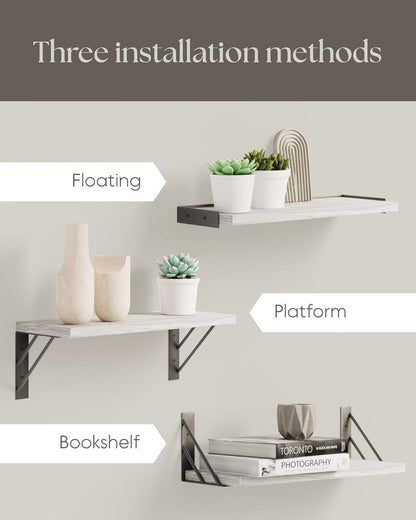 BAYKA Wall Shelves for Bedroom Decor, Floating Wall Shelves for Living Room Kitchen Storage, Wall Mounted Rustic Wood Floating Shelves for Kids Books,Corner Shelves for Bathroom(White，Set of 3)