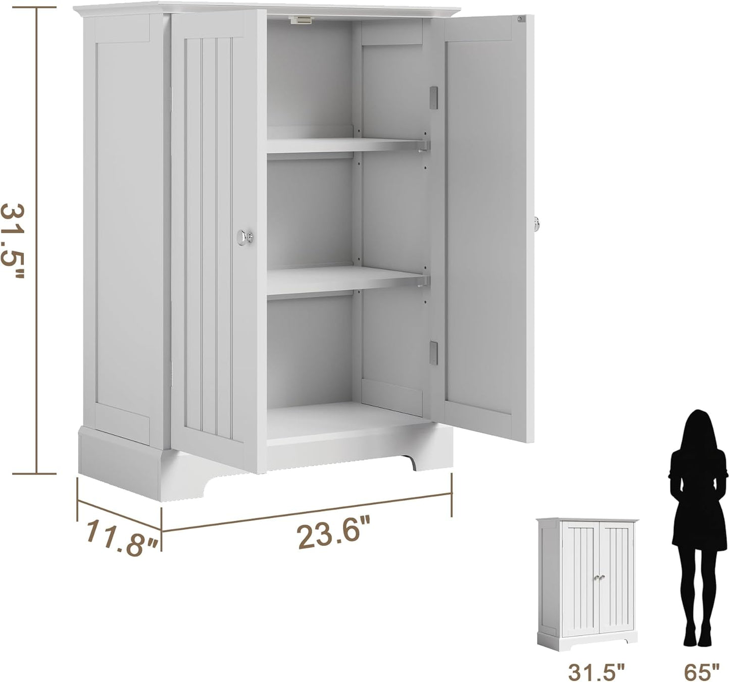 ChooChoo Bathroom Floor Cabinet, Modern Bathroom Storage Cabinet with 2 Doors and Adjustable Shelves, Freestanding Cupboard for Living Room, White