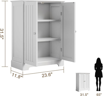 ChooChoo Bathroom Floor Cabinet, Modern Bathroom Storage Cabinet with 2 Doors and Adjustable Shelves, Freestanding Cupboard for Living Room, White