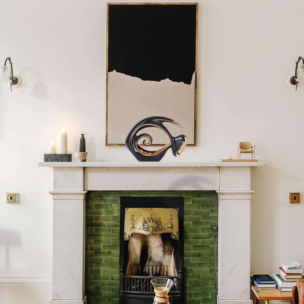 Black Gold Ceramic Fish Figurines - Coastal Home Decor, Modern Ocean Centerpieces for Living Room, Dining Area, Bathroom, Office, Coffee Table, Beach House, Nautical, Seaside, Entrance, Shelf Display