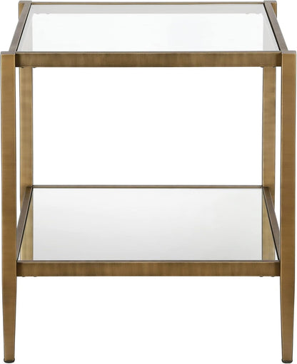 Henn&Hart 20" Wide Square Side Table with Mirror Shelf in Brass, Table for Living Room, Bedroom