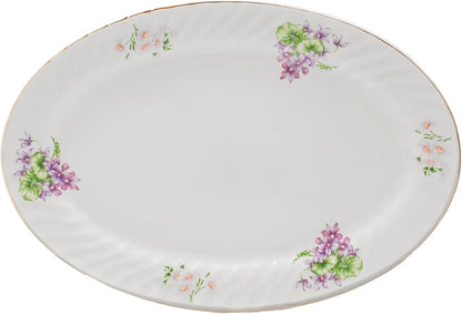 Lynns Paradise Marguerite 14-Inch Oval Platter, Set of 2, Purple; Heavy Duty; Chip Resistant; Lead and Cadmium Free; Freezer to Oven Safe up to 500°F