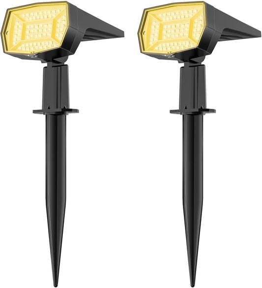Fabrito 72 LEDs Solar Spot Lights Outdoor Waterproof, 3 Modes Landscape Spotlights, Dusk to Dawn Solar Powered Flood Wall Lights for Outside, Solar Garden Lights for Yard Porch 2 Pack (Warm White)