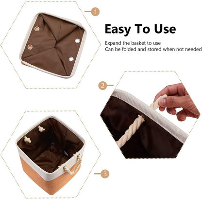 i BKGOO 3Pack Large Foldable Storage Bins，Collapsible Sturdy Cationic Fabric Organizing Storage Basket Cube with Cotton Handles for Home Office Shelf Clothes Toys Beige-Orange 13×13×13 inch