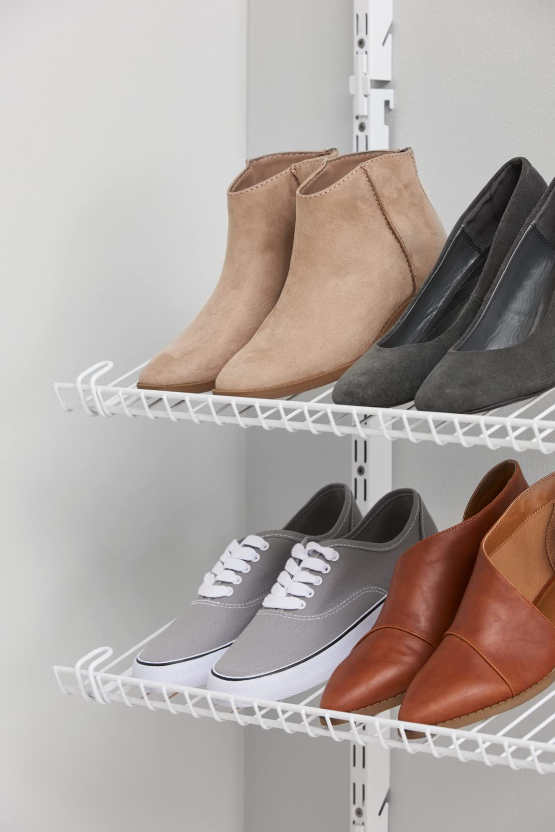 Rubbermaid Customizable Wall Mount Shoe Shelf, White, for Home/House/Closet/Laundry/Linen