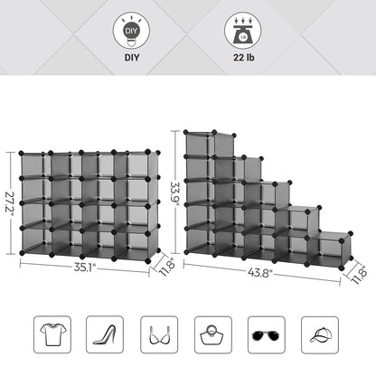 SONGMICS Shoe Rack with 16 Cubes, Interlocking Plastic Shoe Organizer, DIY Storage Cabinet for