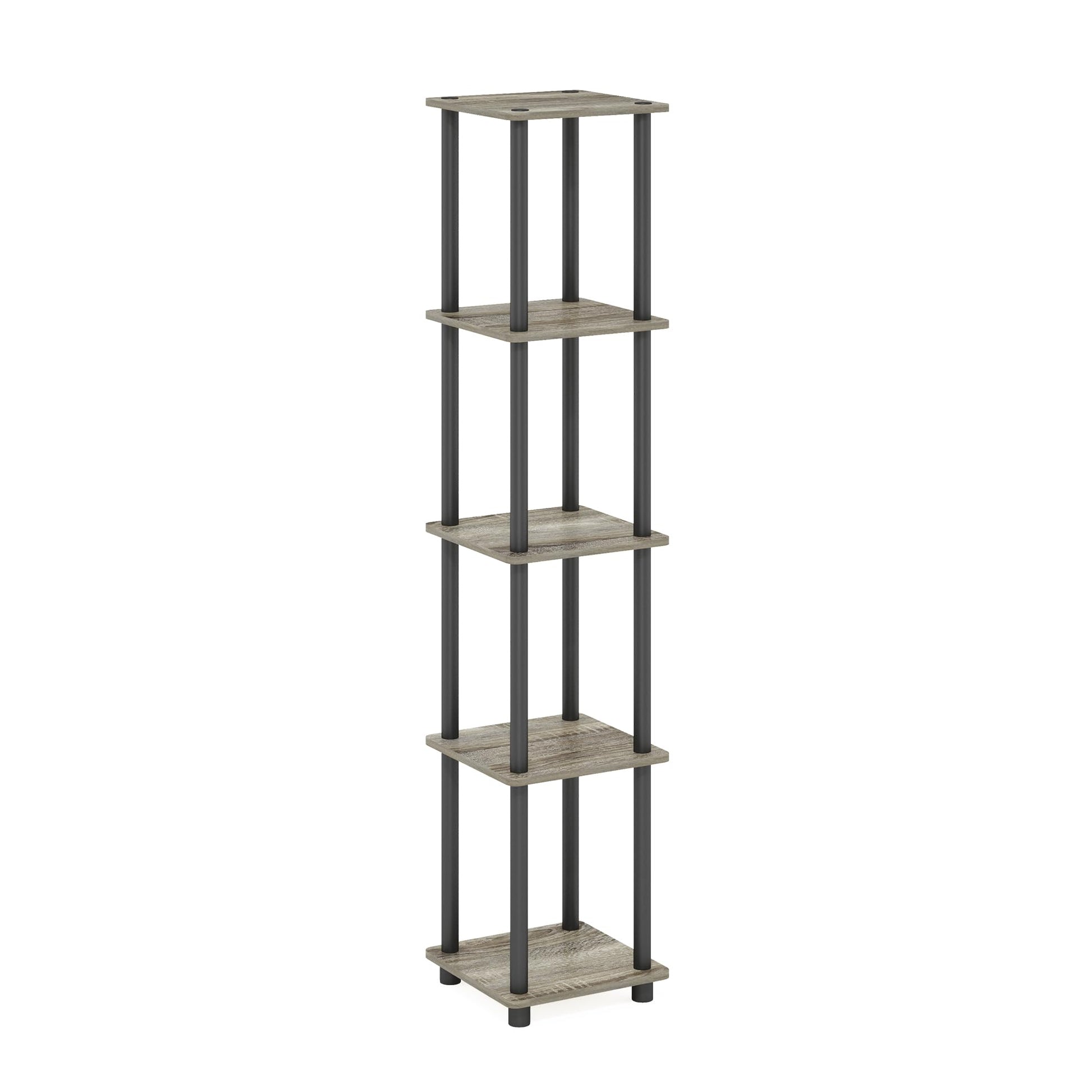 FURINNO Turn-N-Tube 5-Tier Corner Square Rack Display Shelf, Round, French Oak Grey/Black
