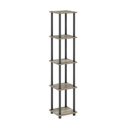 FURINNO Turn-N-Tube 5-Tier Corner Square Rack Display Shelf, Round, French Oak Grey/Black
