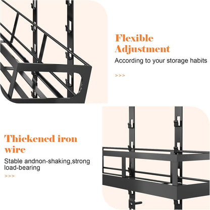 X-cosrack 8-Tier Adjustable Spice Rack – Wall-Mounted Space-Saving Organizer with Mixed Baskets, Large-Capacity Seasoning Holder for Kitchen & Pantry (Black)