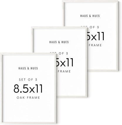 HAUS AND HUES Set of 3 Wood Picture Frames 8.5 X 11 - Wood Picture Frames 8.5 X 11 Document Frames 8.5x11, Certificate Frames 8.5 X 11 Multi Pack Natural Wood Frame, 8.5 X 11 Frame (White Oak Frame)