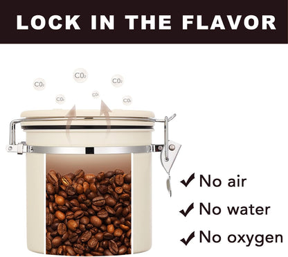 ShanSon Coffee Canister Airtight Coffee Container Stainless Steel Coffee Bean Storage Container with Scoop Coffee Canister for Beans Grounds Sugar Flour Tea Cereal,11OZ, Beige