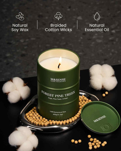 M&SENSE Frosted Pine Scented Candles Large, Natural Soy Candles 21.2oz 120 Hour Slow Burning,Aromatherapy Candle for Stress Relief Meditation Relaxing