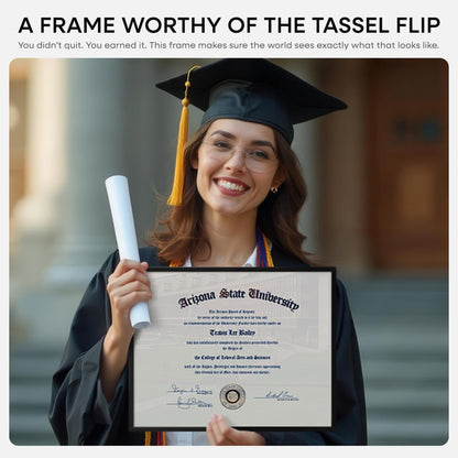 Homeforia 11x14 Diploma Frame Black, High End Metal 11 x 14 Certificate Frame with Mat 8.5 x 11 inch, 14x11 Document Frame Matted to 8.5x11, Award Graduation Frames, Tempered Glass, Wall Kit, Set of 1