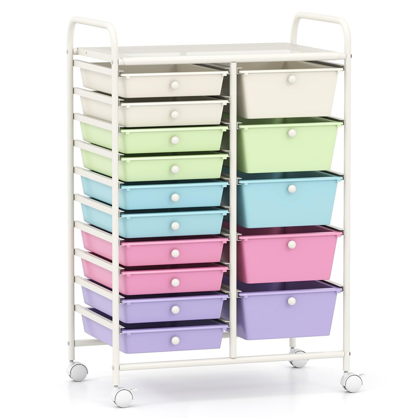 COSTWAY 15 Drawer Rolling Storage Cart, Mobile Utility Cart with Lockable Wheels, Drawers