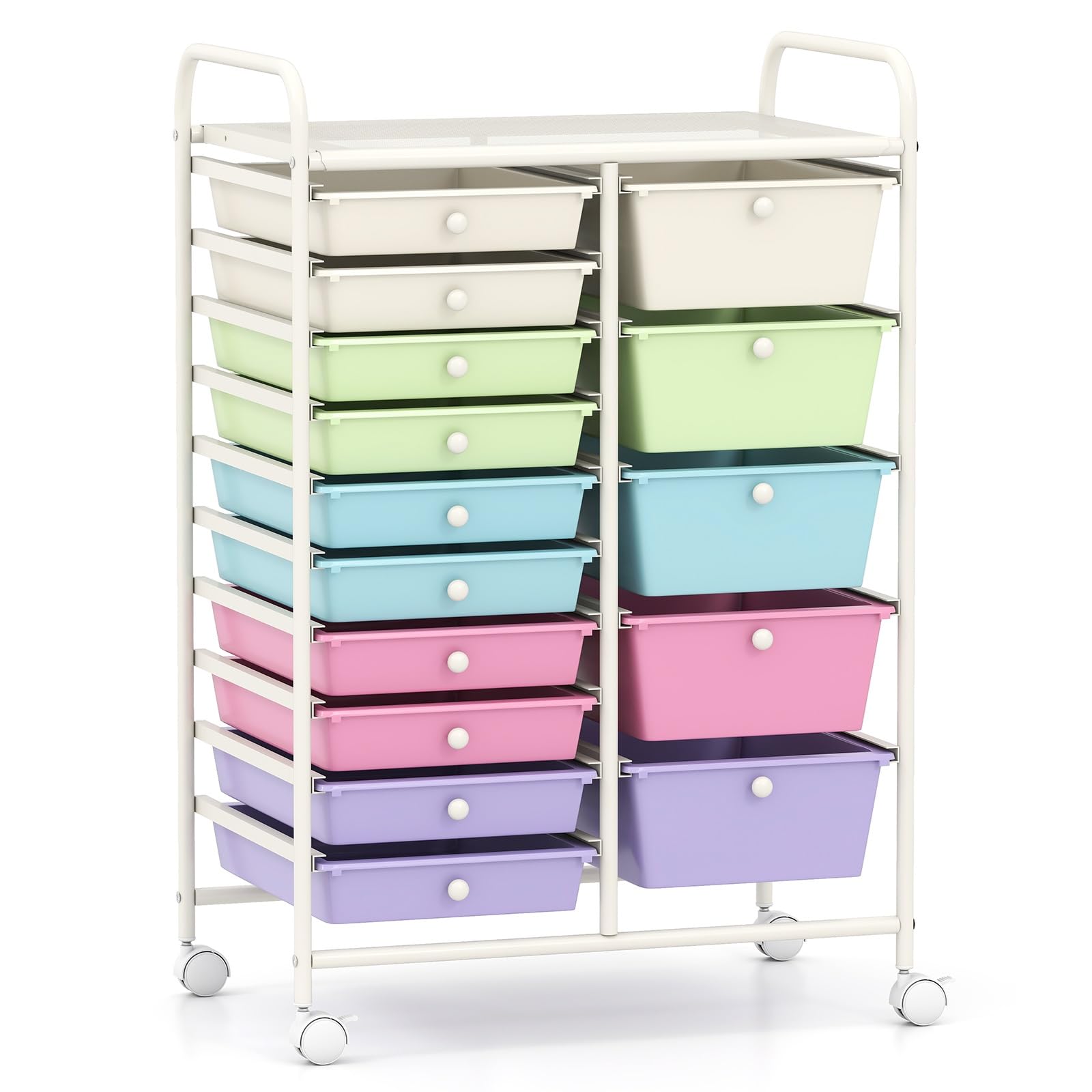 COSTWAY 15 Drawer Rolling Storage Cart, Mobile Utility Cart with Lockable Wheels, Drawers