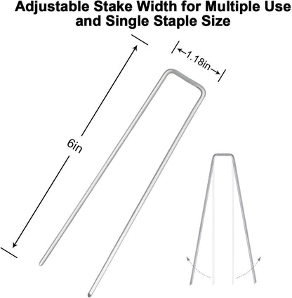 Petgrow 6 Inch Garden Stakes Galvanized Landscape Staples,U-Type Turf Staples for Artificial Grass, Rust Proof Sod Pins Stakes for Securing Fences Weed Barrier,Outdoor Wires Cords Tents Tarps,100