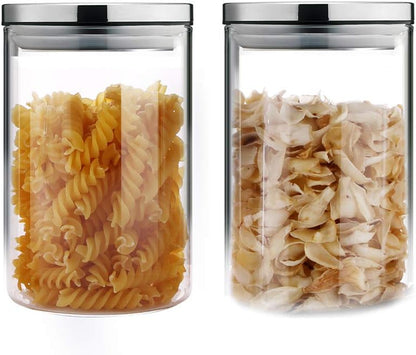 SIXAQUAE Glass Food Storage Containers Jar Stainless Steel Lids 2 Packs 1000ml Airtight Canister Organization Sets Stackable…