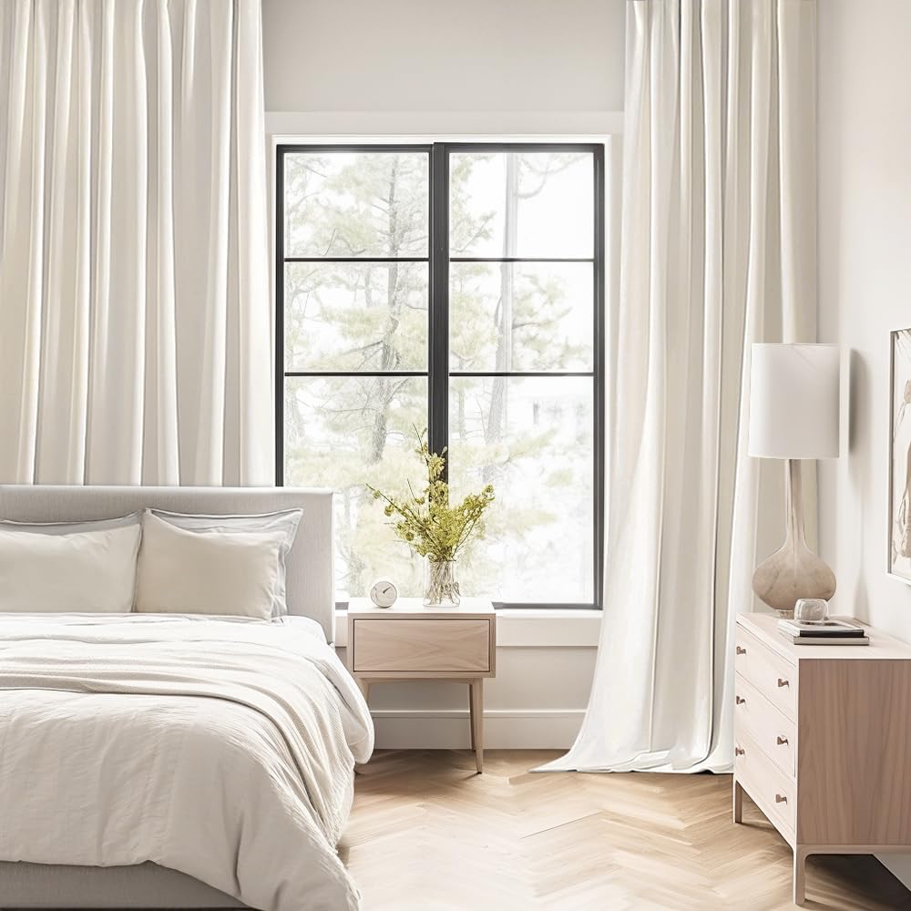 MIULEE Ivory Back Tab Blackout Curtains 108 Inch Long 2 Panels Set for Bedroom, Rod Pocket/Pinch Pleat Extra Long Thermal Insulated Living Room Darkening Pleated Light Blocking Drapes