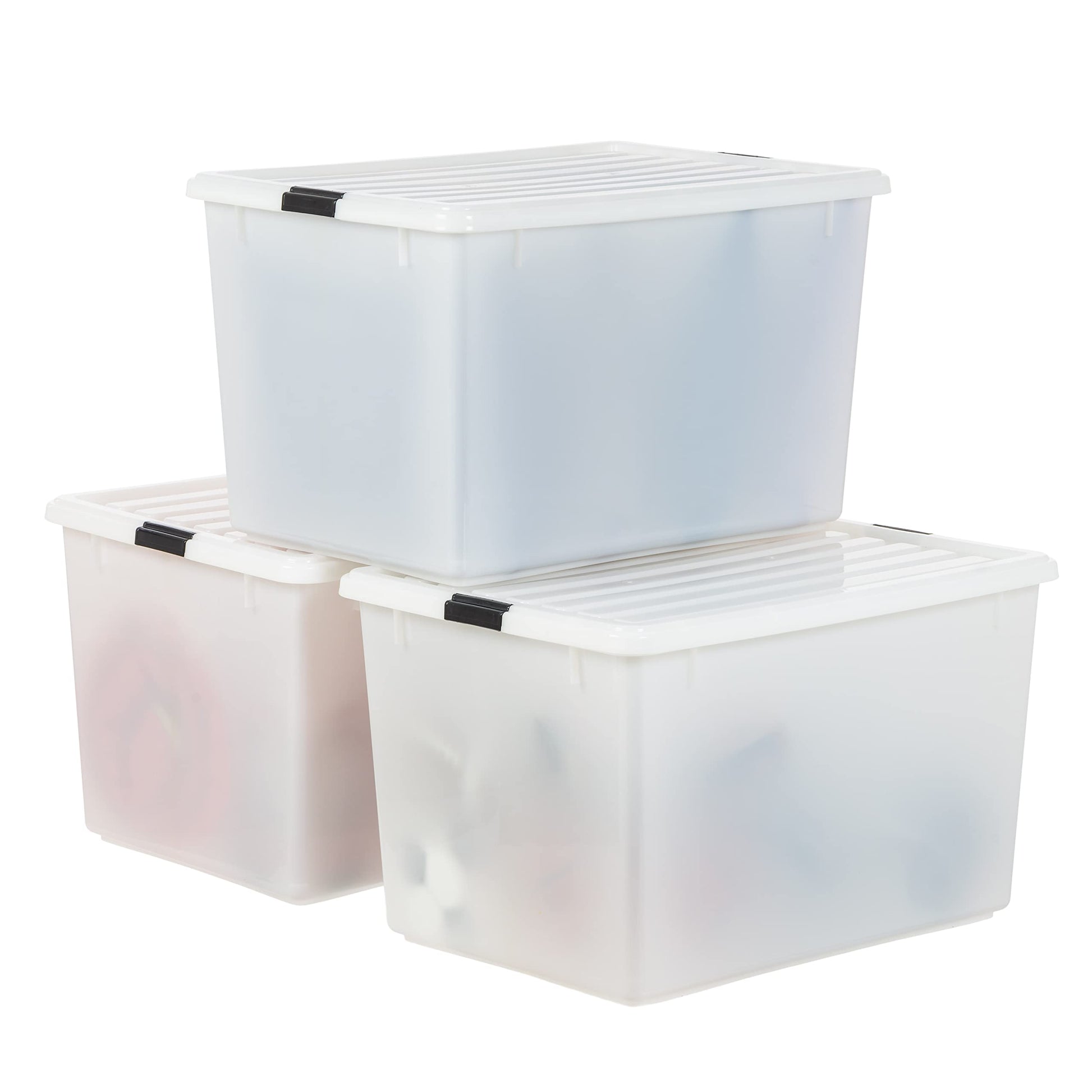 IRIS USA 3-Pack 144 Qt Stackable Storage Bins with Lids, Pearl