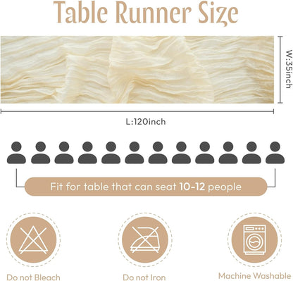 Sioloc 1 Pack Beige Cheesecloth Table Runner Fall Autumn Decor for Home 10ft Table Cloth for Tea Wedding Birthday Party Baby Bridal Shower Halloween Thanksgiving