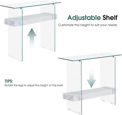 ivinta Glass Entry Table with Storage, 39.4" Modern Console Table for Living Room, Foyer, Hallway, Bedroom 5101 (White)