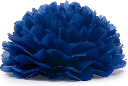 MISU Orange Navy Blue Tissue Paper Pom Poms Party Decorations Paper Flowers, 10 Inch, Pack of 18