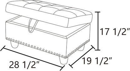 Ottoman Rectangular Storage Ottoman Bench, Footrest Stool Footstool with Lid for Living Room, Bedroom, Entryway, Brown, 28.5"x19.5"x17.5"