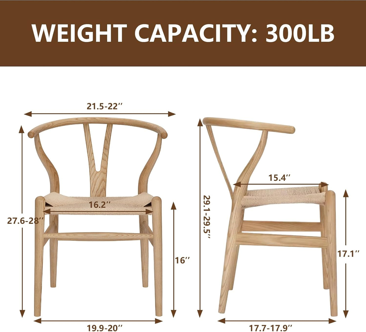 Wishbone Chair Natural Solid Wood Dining Chair/Hans Vegner Y Chair Rattan and Wood Accent Armrest Chairs (Ash Wood + Natural Color)