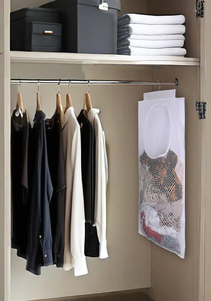 ALYER Breathable Mesh Laundry Hamper,Foldable Hanging Closet Storage Basket,Portable Space Saving Dirty Clothes Bag (White)