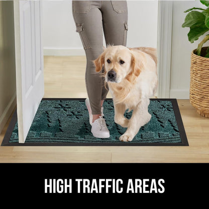 GORILLA GRIP 100% Waterproof All-Season WeatherMax Doormat, US Designed Natural Rubber, Stain and Fade Resistant, Low Profile Indoor Outdoor Door Mats, Easy Clean Patio Mat, 17x29, Green Snowscape