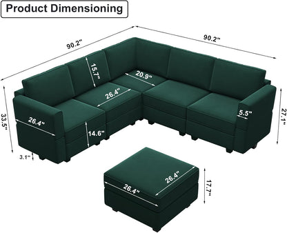 Belffin Modular Sectional Sofa with Storage Seats Velvet L Shaped Corner Couch Convertible Sectional Sofa with Chaise (Green, L Shape-1)…
