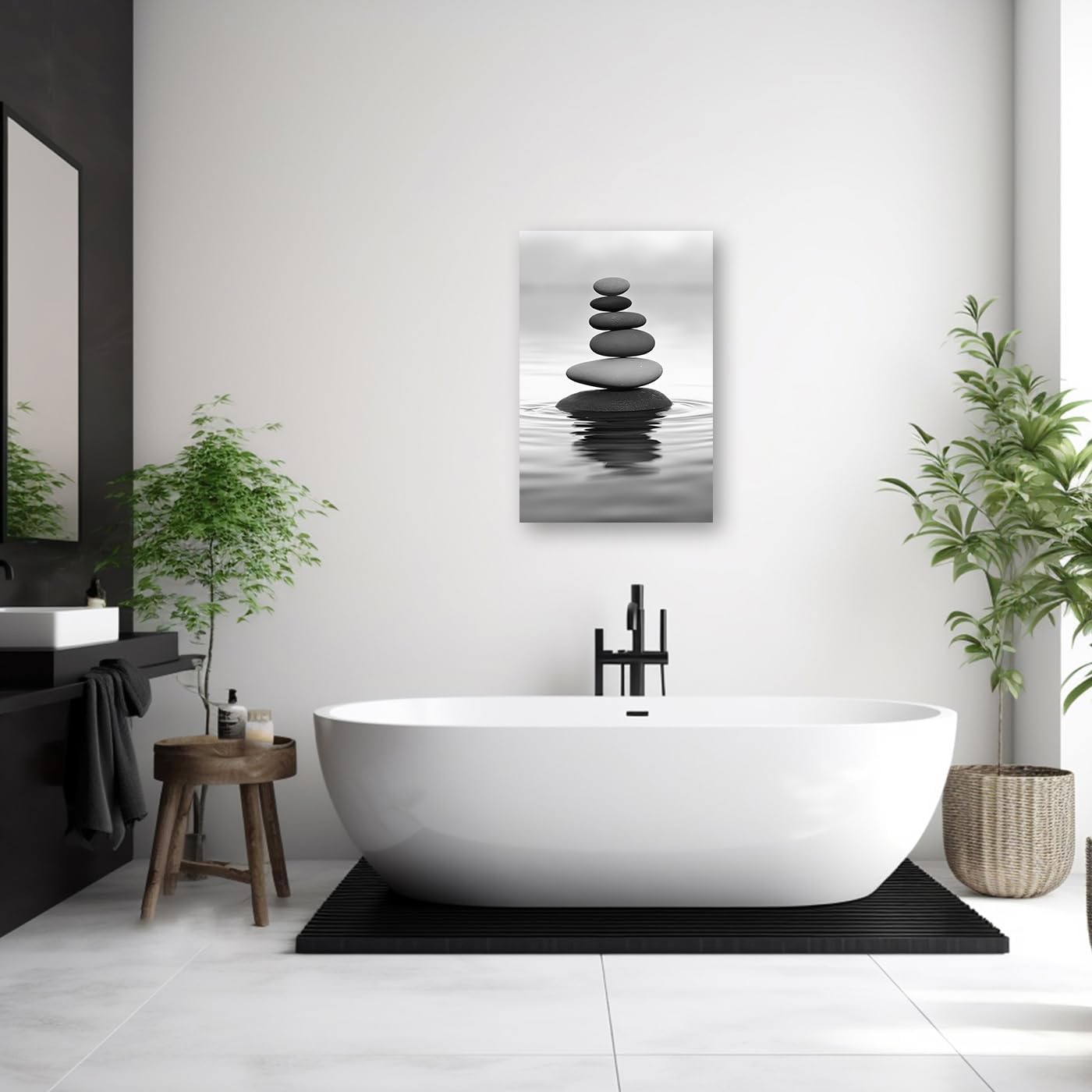 DOARTDO Zen Picture Wall Decor Black and White Zen Stone Canvas Wall Art Spa Stone Picture Print Bathroom Yoga Room Decor Frame (16.00" x 24.00", Zen Stone - 2)