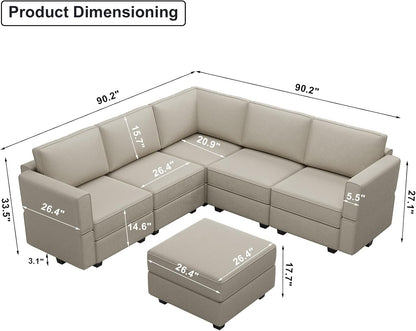 Belffin Modular Sectional Sofa with Storage Seats Velvet L Shaped Corner Couch Convertible Sectional Sofa with Chaise (Grey, L Shape-1)…