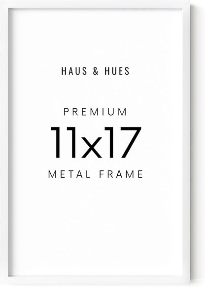 HAUS AND HUES 11x17 White Picture Frame - 11X17 Poster Frame - Aluminum, Vertical & Horizontal Hang, Shatterproof Plexiglass, Perfect for Home, Room, Office (11x17 in, White)